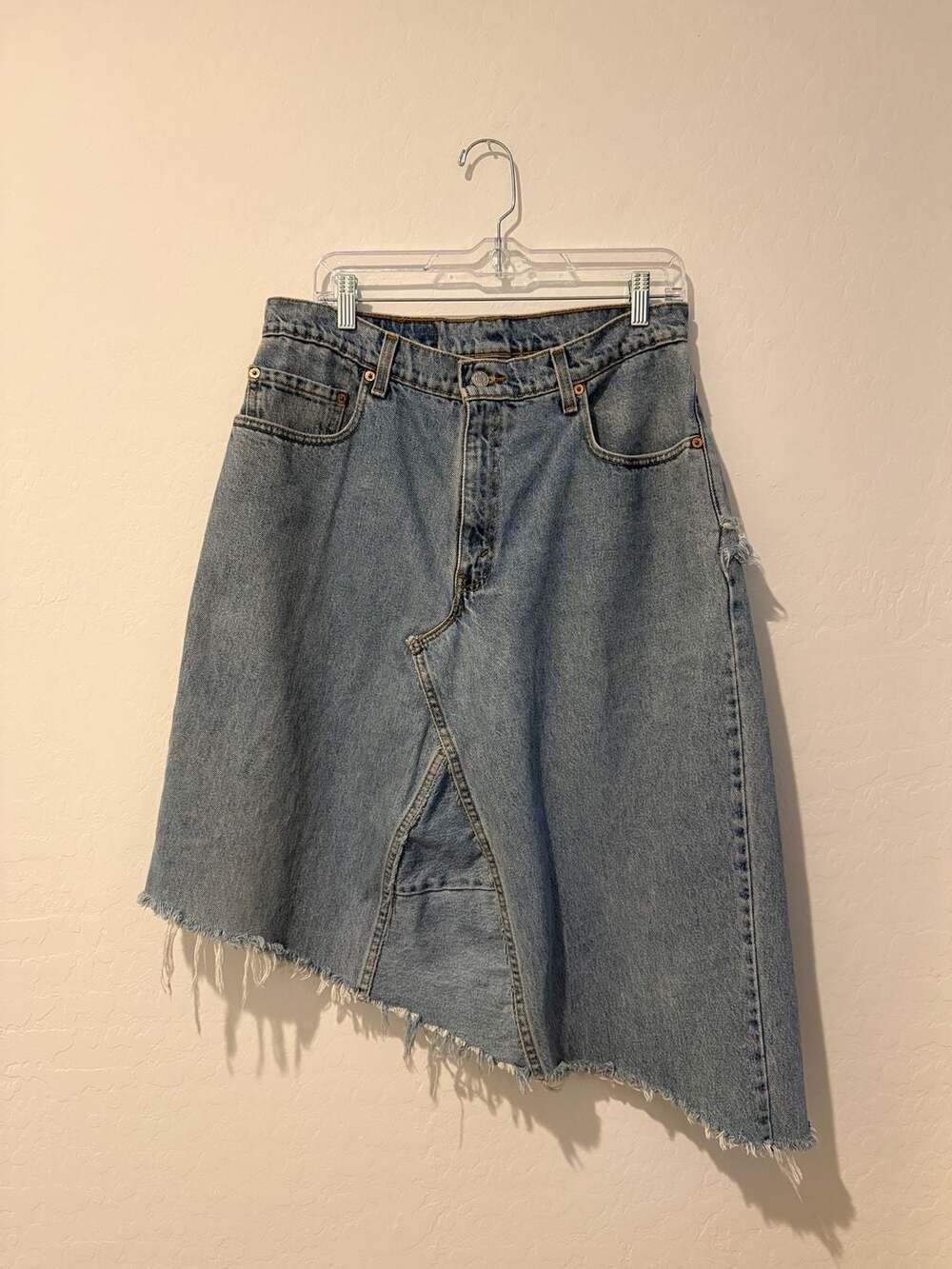 Levi's Asymmetrical Distressed Frayed Hem Denim Skirt